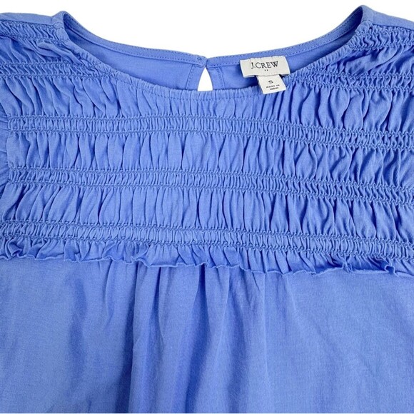 J Crew Smocked Flutter Sleeve Cotton Knit Top Cottage Coquette Periwinkle Blue S - Picture 4 of 11
